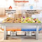 Rectangle Chafing Dish, 9 Qt 6 Pack Stainless Steel Chafing Dish, Food Warmer Chafer Complete Set With Hollow Handle, 3 Food Tongs, Lid, Fuel Holder, Chafer Dishes For Banquet Party Wedding