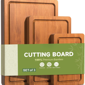 3 Piece Carbonized Bamboo Cutting Board Set, Deep Carbonized Chopping Boards For Kitchen Food Preparation And Meal Prep