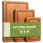 Bamboo Cutting Boards 3 PCS, Deep Carbonized Wooden Chopping Boards For Kitchen Food Preparation, Cutting And Serving