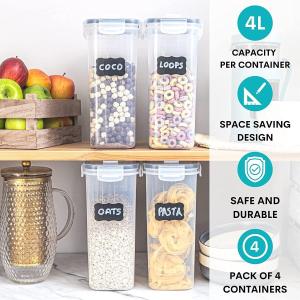 4X 4L Airtight Food Storage Container Kitchen Pantry Dry Food Cereal Dispenser